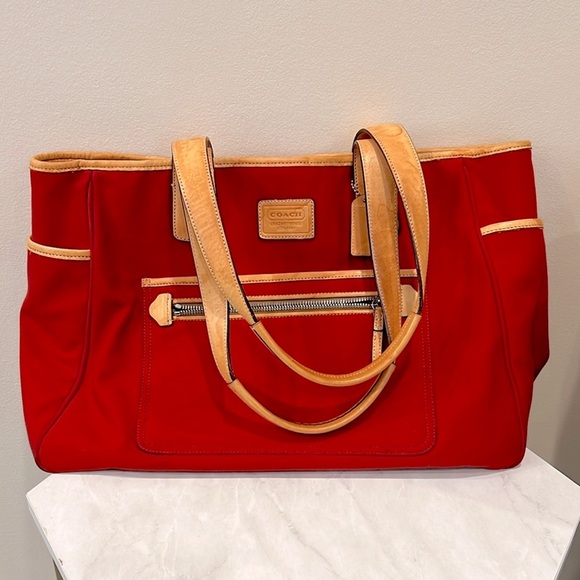 🔥Coach Red and Tan Tote Bag with Leather Trim🔥 - Picture 1 of 9